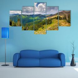 spring landscape in the carpathian mountains nature 5 pieces canvas wall art, large framed 5 panel canvas wall art