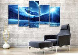 sun and moon nature 5 pieces canvas wall art, large framed 5 panel canvas wall art