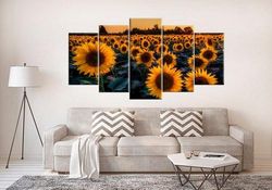 sunflower large artwork sunset nature 5 pieces canvas wall art, large framed 5 panel canvas wall art