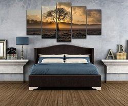 sunrise tree nature 5 pieces canvas wall art, large framed 5 panel canvas wall art