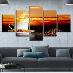 sunset coffee nature 5 pieces canvas wall art, large framed 5 panel canvas wall art