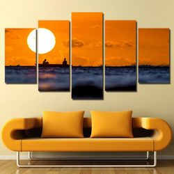sunset sun seascape nature 5 pieces canvas wall art, large framed 5 panel canvas wall art