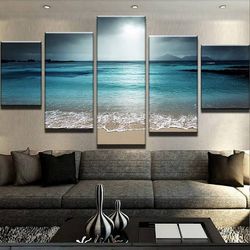 seascape ocean nature 5 pieces canvas wall art, large framed 5 panel canvas wall art