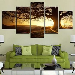 sunset tree nature 5 pieces canvas wall art, large framed 5 panel canvas wall art
