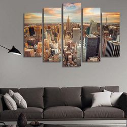 sunset view at manhattan nature 5 pieces canvas wall art, large framed 5 panel canvas wall art