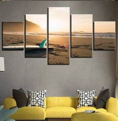surf beach nature 5 pieces canvas wall art, large framed 5 panel canvas wall art