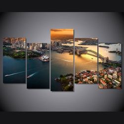 sydney australia cityscape nature 5 pieces canvas wall art, large framed 5 panel canvas wall art