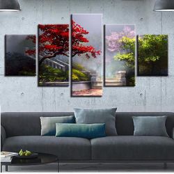 tree landscape nature 5 pieces canvas wall art, large framed 5 panel canvas wall art