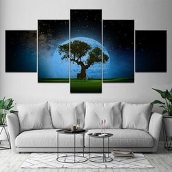 tree moon and dog nature 5 pieces canvas wall art, large framed 5 panel canvas wall art