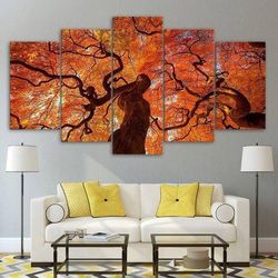 tree orange tree nature 5 pieces canvas wall art, large framed 5 panel canvas wall art