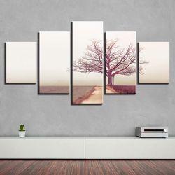 tree path nature 5 pieces canvas wall art, large framed 5 panel canvas wall art