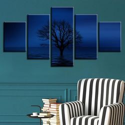 trees night nature 5 pieces canvas wall art, large framed 5 panel canvas wall art