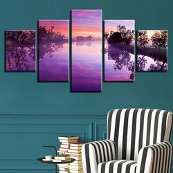 trees reflected nature 5 pieces canvas wall art, large framed 5 panel canvas wall art