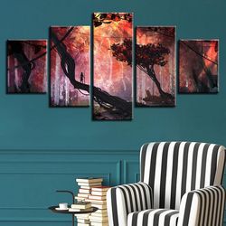 trees sunshine nature 5 pieces canvas wall art, large framed 5 panel canvas wall art