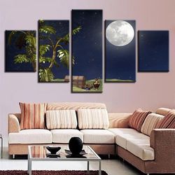 trees treasure box moon night nature 5 pieces canvas wall art, large framed 5 panel canvas wall art