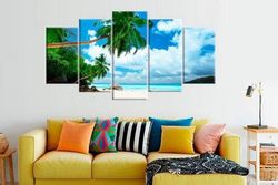 tropical beach trees large 1 nature 5 pieces canvas wall art, large framed 5 panel canvas wall art