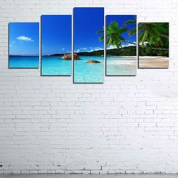 tropical paradise landscape 5 pieces canvas wall art, large framed 5 panel canvas wall art