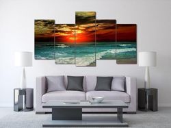 tropical sunset nature 5 pieces canvas wall art, large framed 5 panel canvas wall art