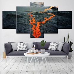 volcano landscape nature 5 pieces canvas wall art, large framed 5 panel canvas wall art