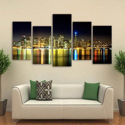 water city night nature 5 pieces canvas wall art, large framed 5 panel canvas wall art