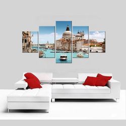 water city venice nature 5 pieces canvas wall art, large framed 5 panel canvas wall art