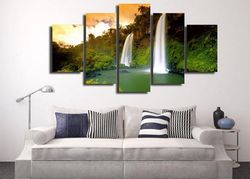 waterdfall bedroom nature 5 pieces canvas wall art, large framed 5 panel canvas wall art