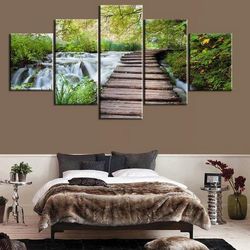 waterfall 3 nature 5 pieces canvas wall art, large framed 5 panel canvas wall art