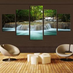 waterfall 50 nature 5 pieces canvas wall art, large framed 5 panel canvas wall art