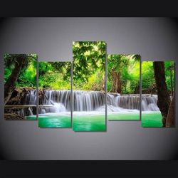 waterfall large nature 5 pieces canvas wall art, large framed 5 panel canvas wall art