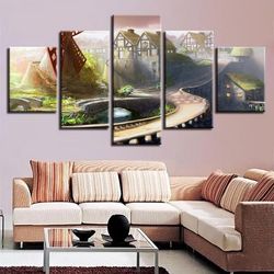 windmill bridge path house nature 5 pieces canvas wall art, large framed 5 panel canvas wall art