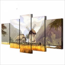 windmill nature 5 pieces canvas wall art, large framed 5 panel canvas wall art