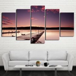 wood bridge glowing nature 5 pieces canvas wall art, large framed 5 panel canvas wall art
