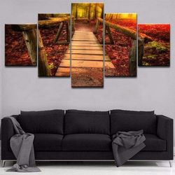 woodland forest nature 5 pieces canvas wall art, large framed 5 panel canvas wall art