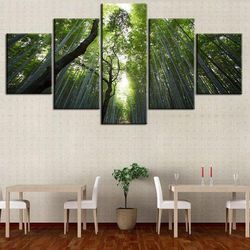 woodland trees forest nature 5 pieces canvas wall art, large framed 5 panel canvas wall art