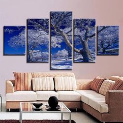 woods blue sky landscape nature 5 pieces canvas wall art, large framed 5 panel canvas wall art