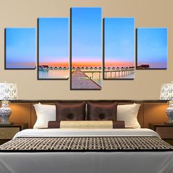 woods bridge and house nature 5 pieces canvas wall art, large framed 5 panel canvas wall art