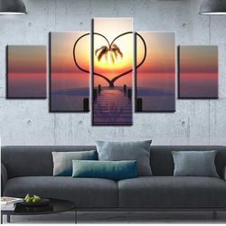 woods bridge heart shaped tree sunshine nature 5 pieces canvas wall art, large framed 5 panel canvas wall art