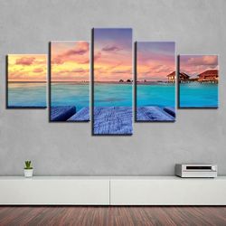 woods house bridge nature 5 pieces canvas wall art, large framed 5 panel canvas wall art