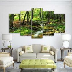 woods natural water nature 5 pieces canvas wall art, large framed 5 panel canvas wall art