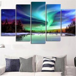 woods river aurora nature 5 pieces canvas wall art, large framed 5 panel canvas wall art