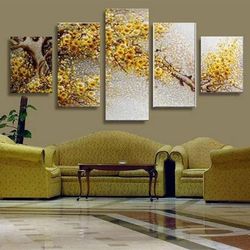 yellow flower floral 1 nature 5 pieces canvas wall art, large framed 5 panel canvas wall art