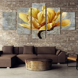 yellow flower floral nature 5 pieces canvas wall art, large framed 5 panel canvas wall art