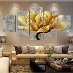 yellow flower landscape nature 5 pieces canvas wall art, large framed 5 panel canvas wall art