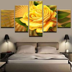 yellow flowers 1 nature 5 pieces canvas wall art, large framed 5 panel canvas wall art