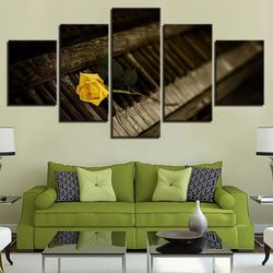 yellow rose flower 6 nature 5 pieces canvas wall art, large framed 5 panel canvas wall art