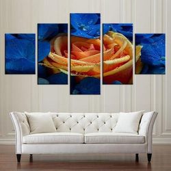 yellow rose nature 5 pieces canvas wall art, large framed 5 panel canvas wall art