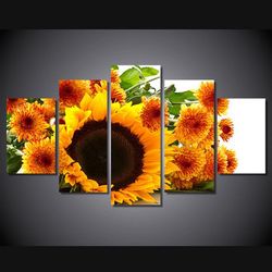 yellow sunflower nature 5 pieces canvas wall art, large framed 5 panel canvas wall art