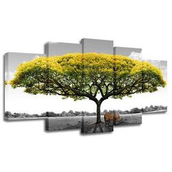 yellow tree nature 5 pieces canvas wall art, large framed 5 panel canvas wall art