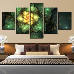 yellower and green flowers nature 5 pieces canvas wall art, large framed 5 panel canvas wall art