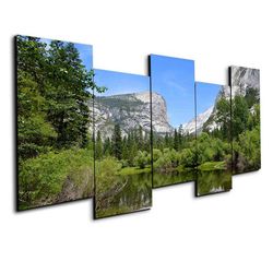 yosemite forest nature 5 pieces canvas wall art, large framed 5 panel canvas wall art